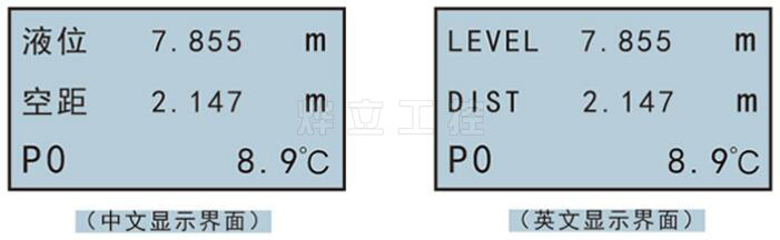 YEH3000X2超聲波液位計(jì)中英文顯示界面